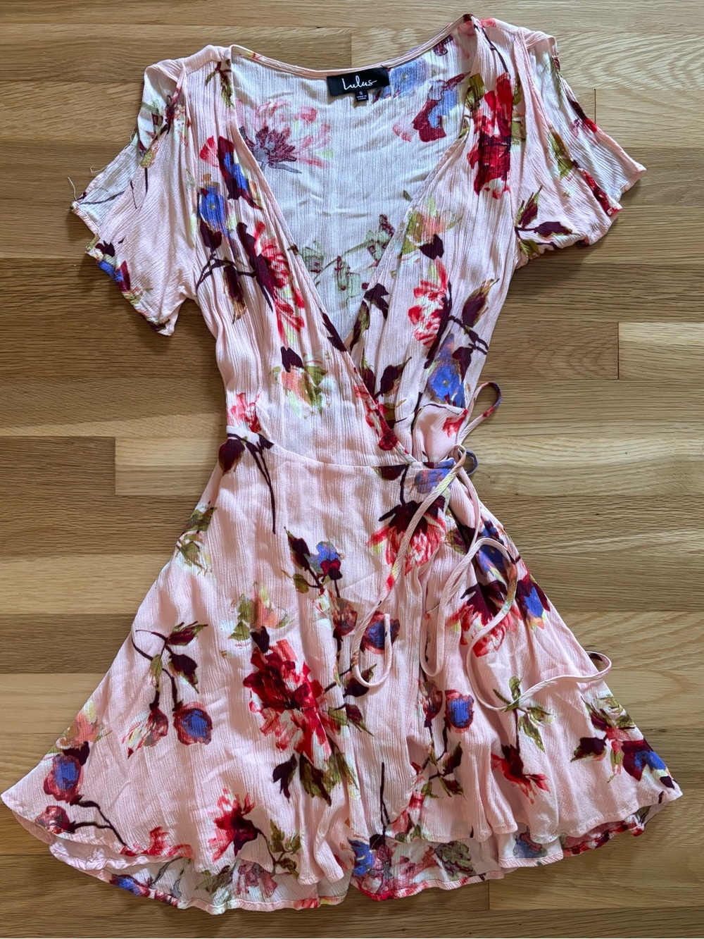 Lulu's Pink Floral Wrap Mini Dress
